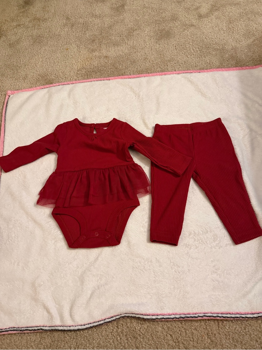 Carter's Red Ribbed Tutu Bodysuit & Legging Set